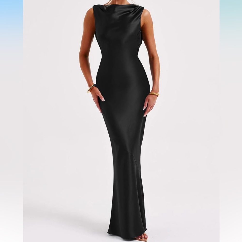 Elegant Black Satin Evening Gown